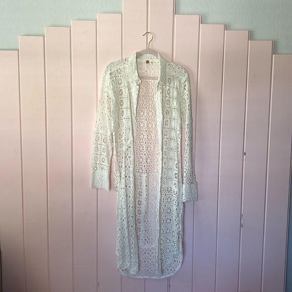 NWT Free People S Yesenia White Lace Button up Tunic - Picture 2 of 4